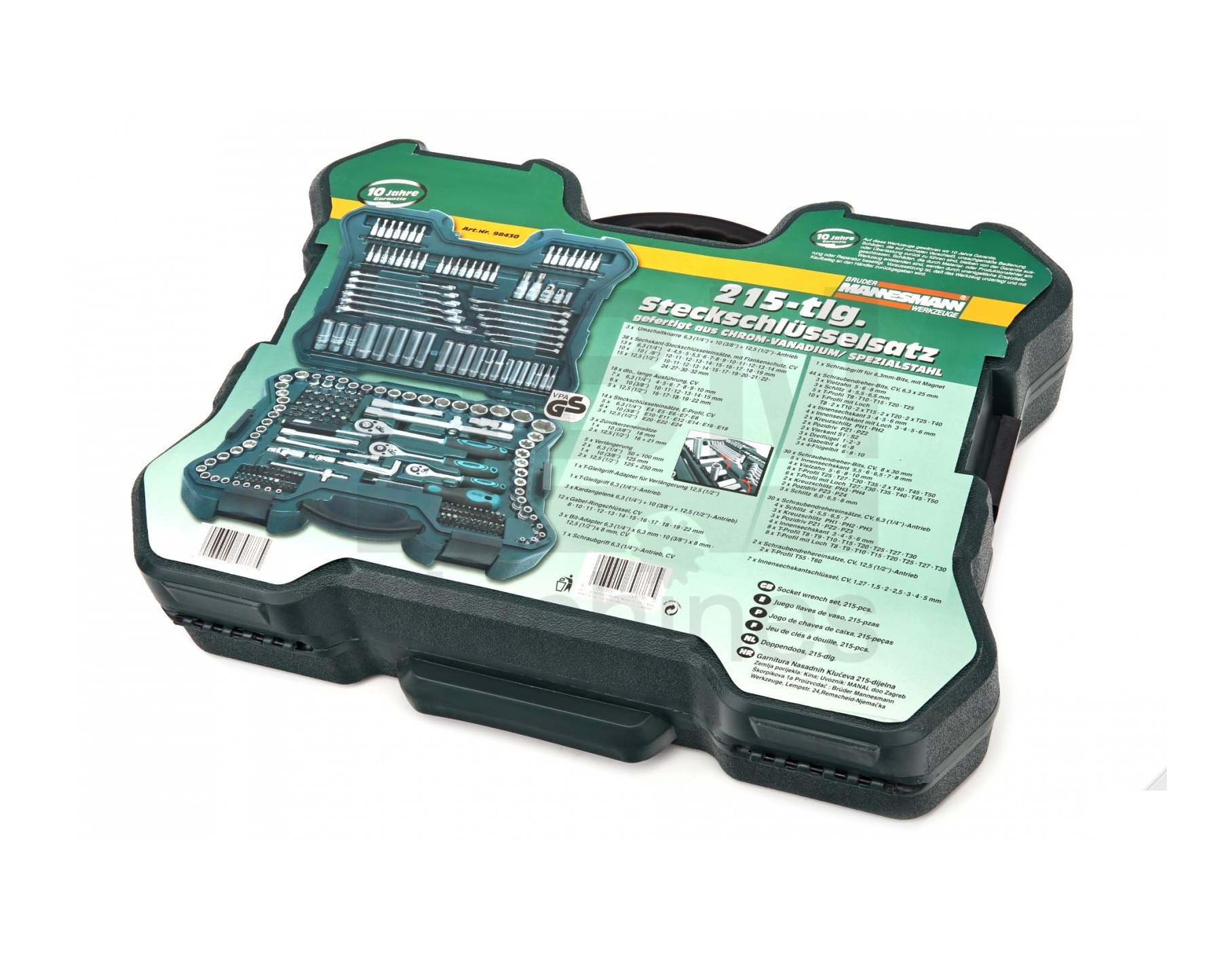 MANNESMANN 98430 socket wrench set, 215-piece hand tool, green / black New