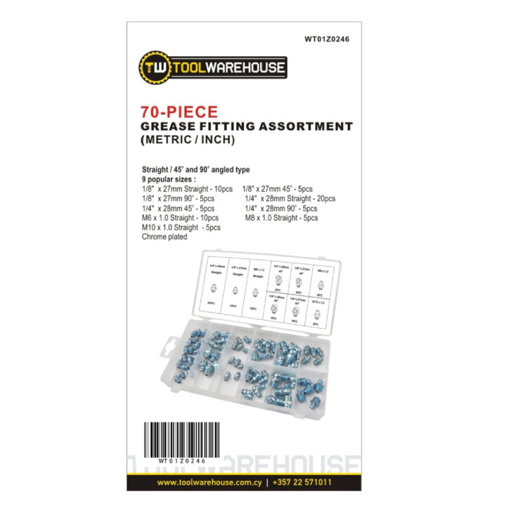 70pcs Grease Fitting Assortment » Toolwarehouse » Buy Tools Online