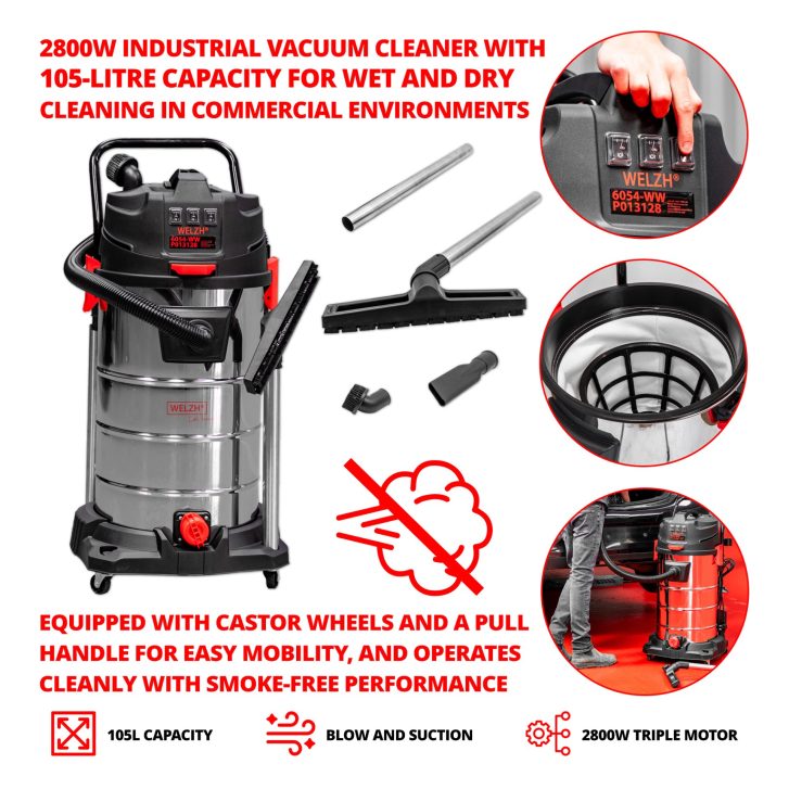 Industrial Vaccum Cleaner; 2800W 105-Litres - Image 2