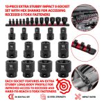 Impact E-Sockets, 13-Piece Extra Stubby Hex Shanked - Image 2